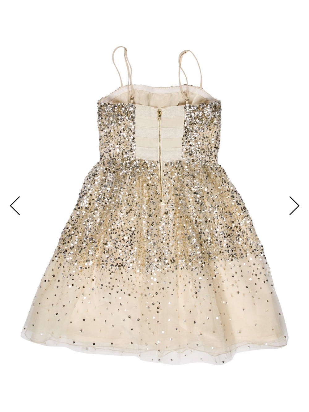 Alice + Olivia Gold Sequin Mini Dress with Spaghetti Straps - Picture 2 of 2